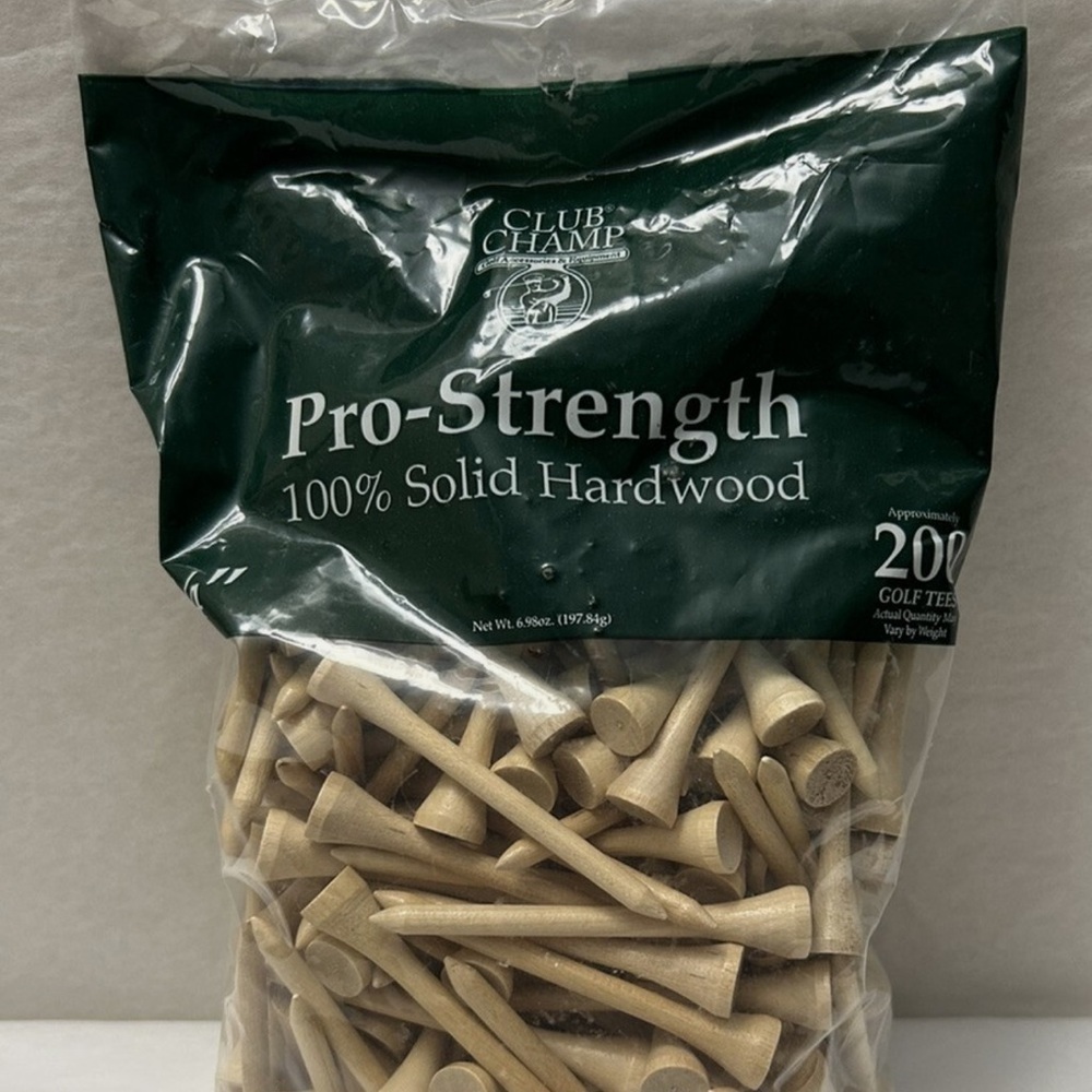 Club Champ Pro-Strength golf tees made of 100% solid hardwood tees sealed pack